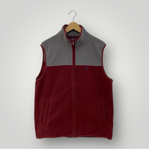 NWOT Brooks Brothers Fleece Vest Grey Burgundy Sz L - Picture 1 of 8